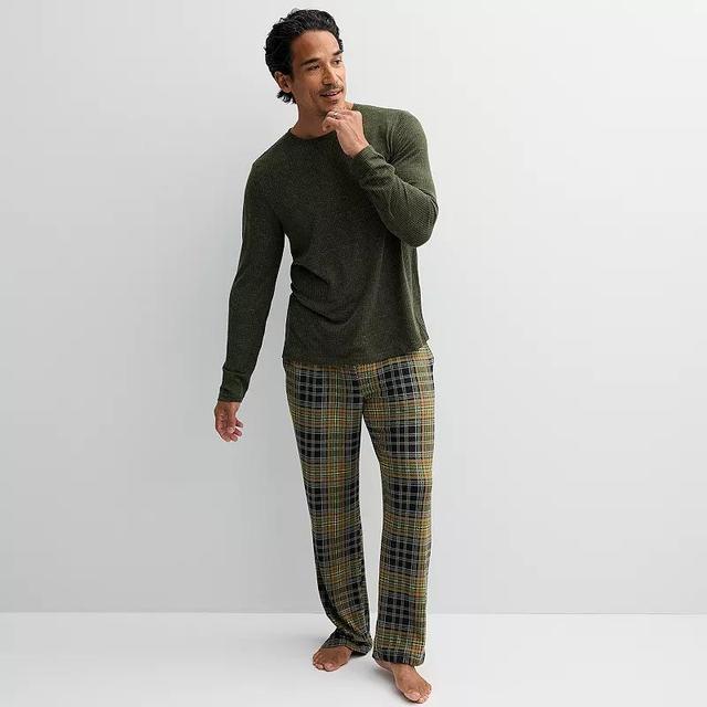 Mens Sonoma Goods For Life Super Soft Ribbed 2-pc. Pajama Set Green Green Plaid Product Image