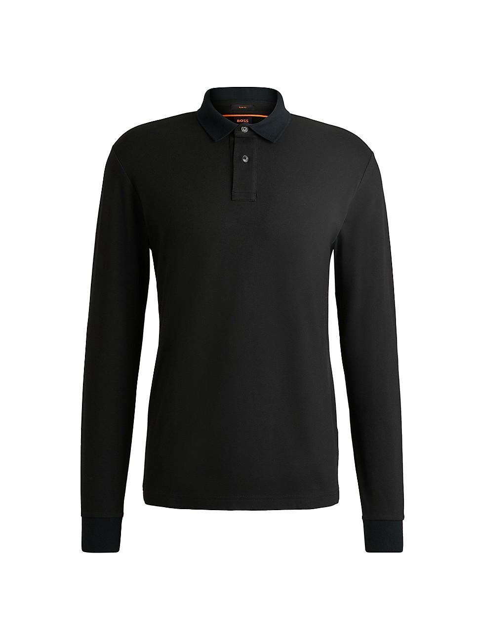 Mens Stretch-Cotton Slim-Fit Polo Shirt with Logo Patch Product Image