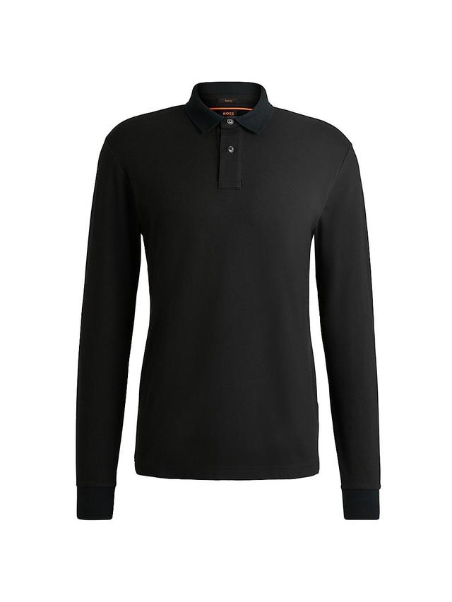 Mens Stretch-Cotton Slim-Fit Polo Shirt with Logo Patch Product Image