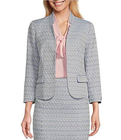 Kasper Tweed Woven Cut-Out Stand Collar Long Sleeve Flap Pocket Coordinating Jacket Product Image