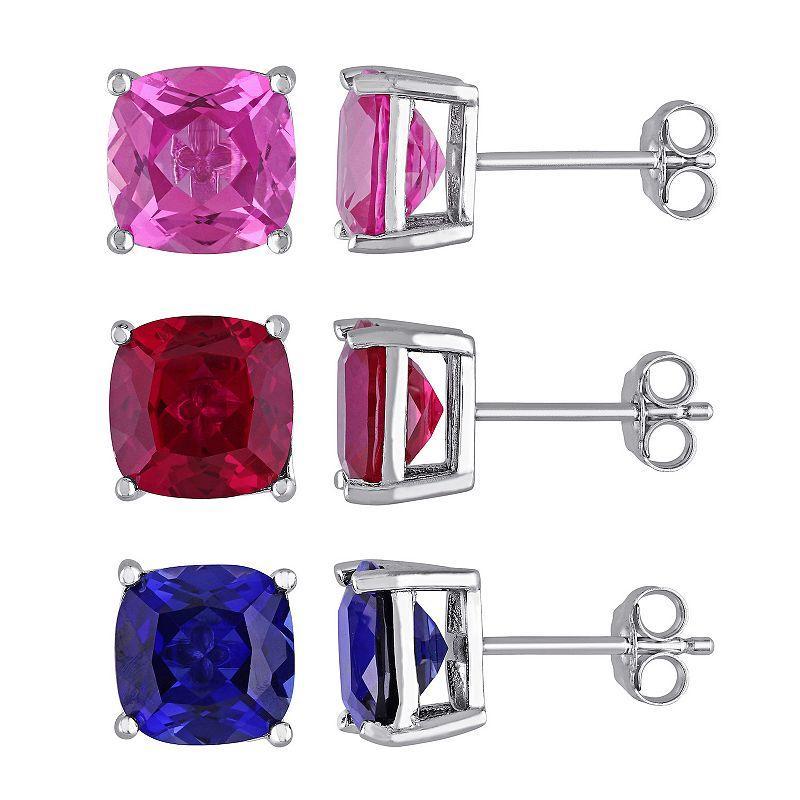 Stella Grace Sterling Silver Lab-Created Ruby, Lab-Created Blue & Pink Sapphire 3-Piece Stud Earring Set, Womens, Multicolor Product Image