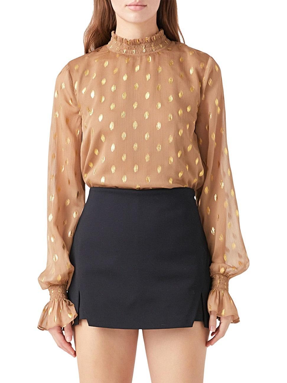 Womens Polka Dot Chiffon Blouse Product Image