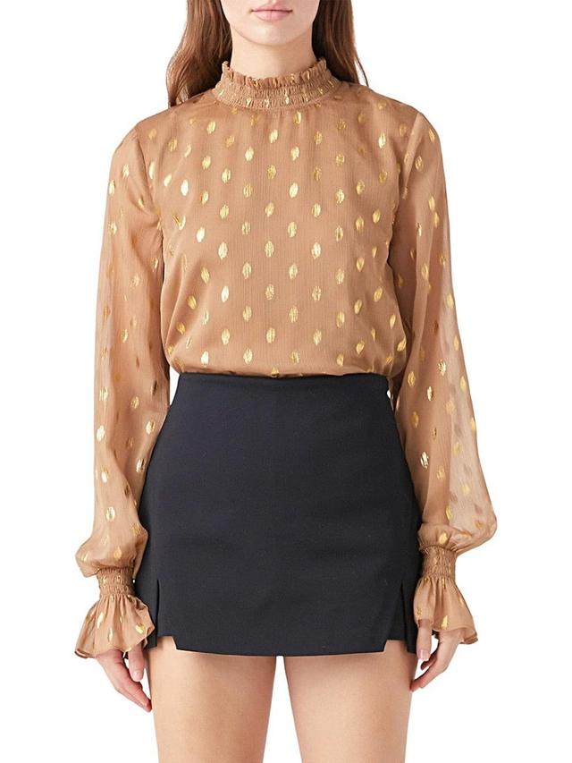 Womens Polka Dot Chiffon Blouse Product Image