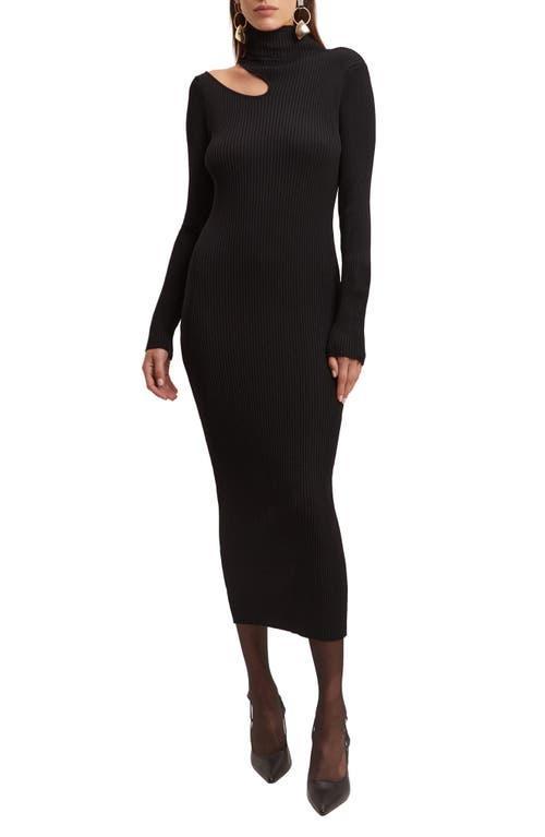 Bardot Ainsley Cutout Long Sleeve Turtleneck Rib Sweater Dress Product Image