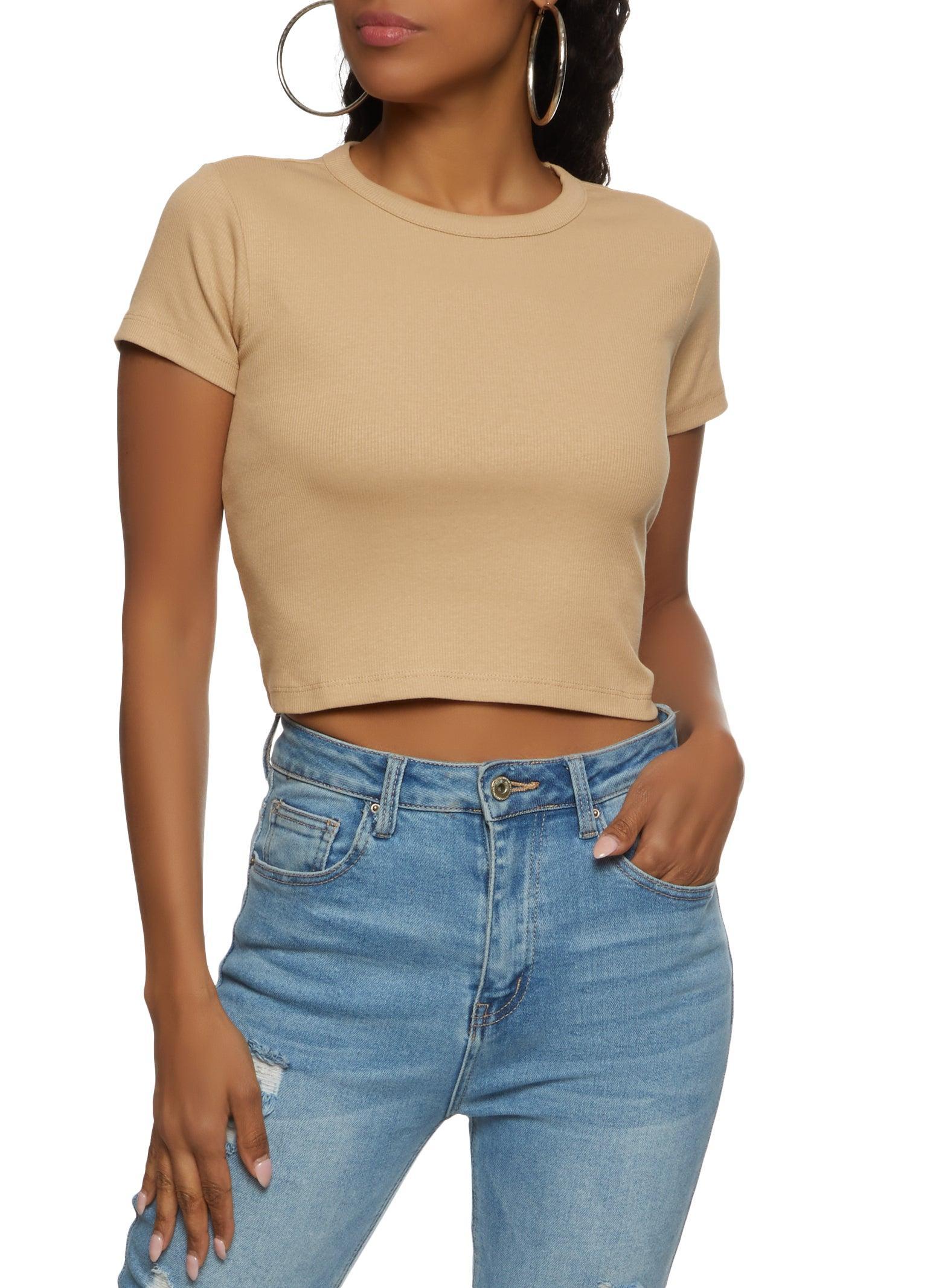 Womens Basic Crew Neck Cropped T Shirt Product Image