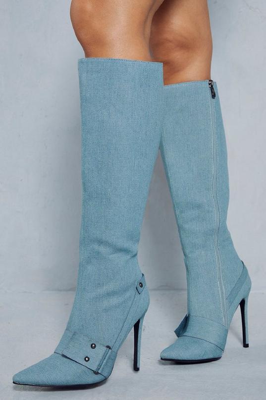 Denim Buckle Detail Heeled Boots product image