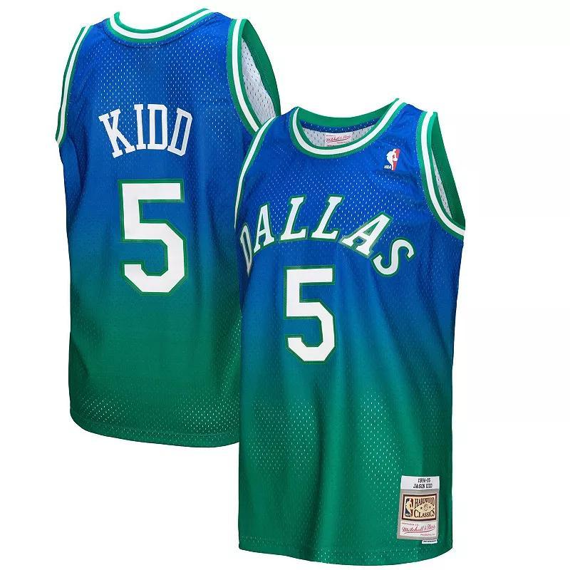 Mens Mitchell & Ness Jason Kidd Green and Navy Dallas Mavericks 1994/95 Hardwood Classics Fadeaway Swingman Player Jersey - Green, Navy Product Image