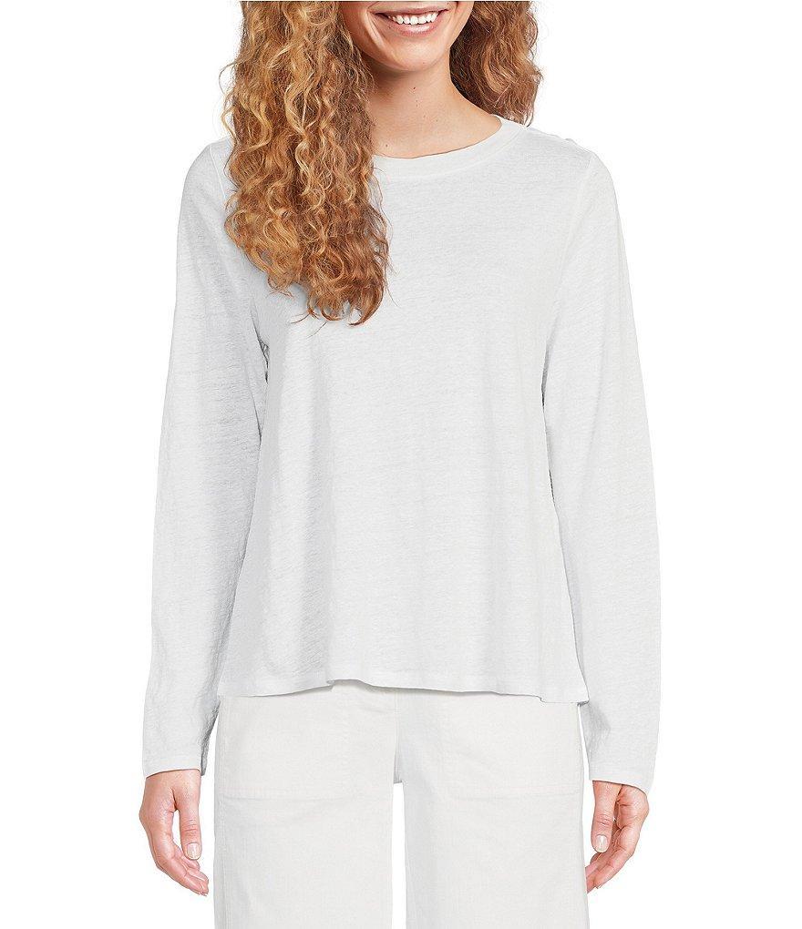 Eileen Fisher Petite Size Organic Linen Jersey Crew Neck Long Sleeve Tee Shirt Product Image