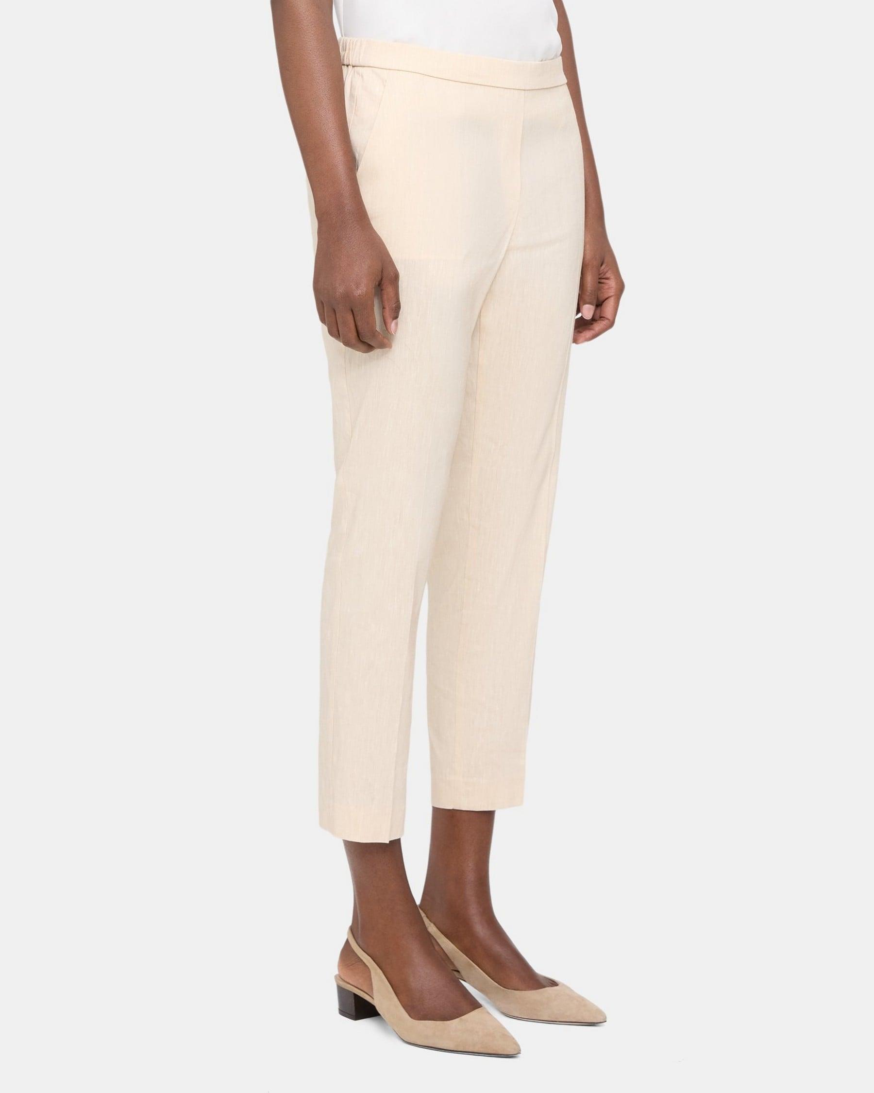 Slim Cropped Pull-On Pant in Linen Blend Mélange Product Image