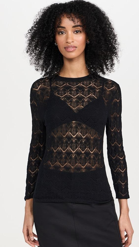 Vince Fine Lace 3/4 Sleeve Crew Neck Top | Shopbop Product Image