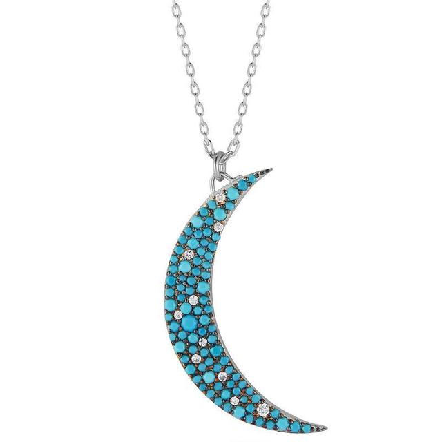 Sunkissed Sterling Cubic Zirconia & Turquoise Moon Pendant Necklace, Womens Silver Tone Product Image