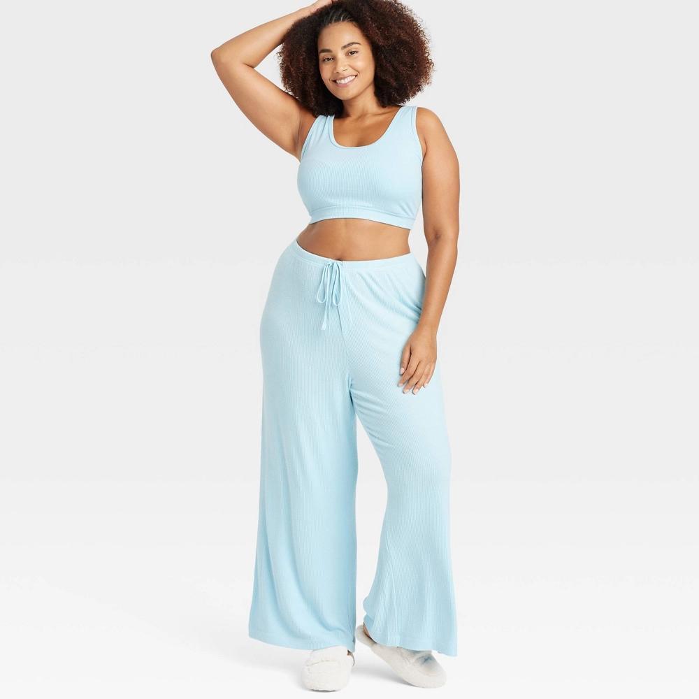 Women's Cozy Ribbed Wide Leg Pants - Auden™ Turquoise Blue 2X Product Image