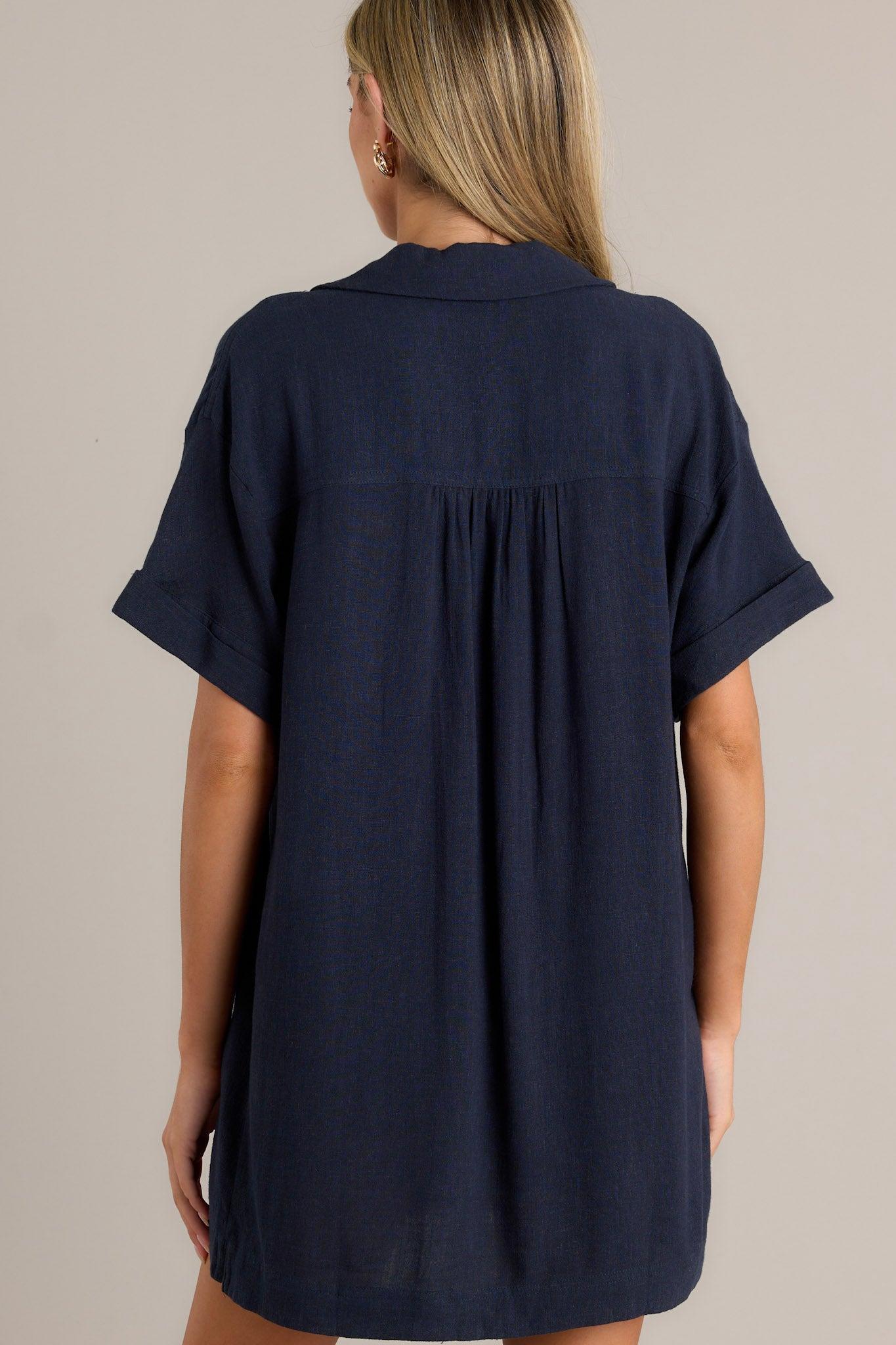 Effortless Selection Navy Button Front Mini Shirt Dress Product Image