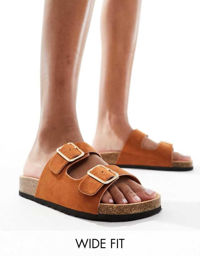 Glamorous Wide Fit double strap footbed sandals in tan Product Image