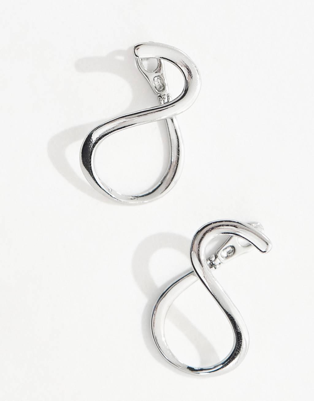 ASOS DESIGN hoop earrings with back and front clicker wiggle design in silver tone Product Image