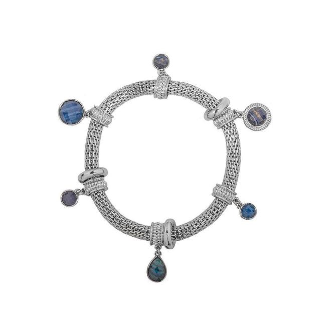 Emberly Silver Tone Braided Stretch Bracelet with Drops, Womens, Blue Product Image