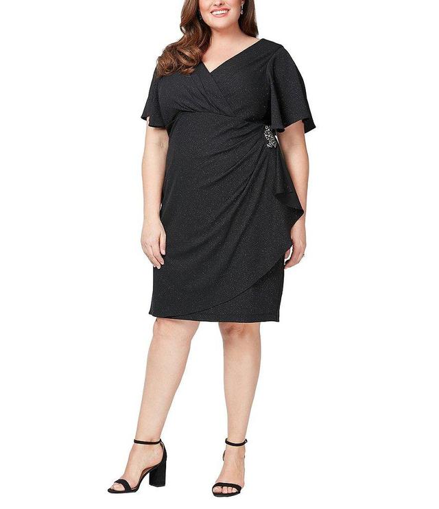 Ignite Evenings Plus Size Short Sleeve Surplice V-Neck Sheath Dress Product Image