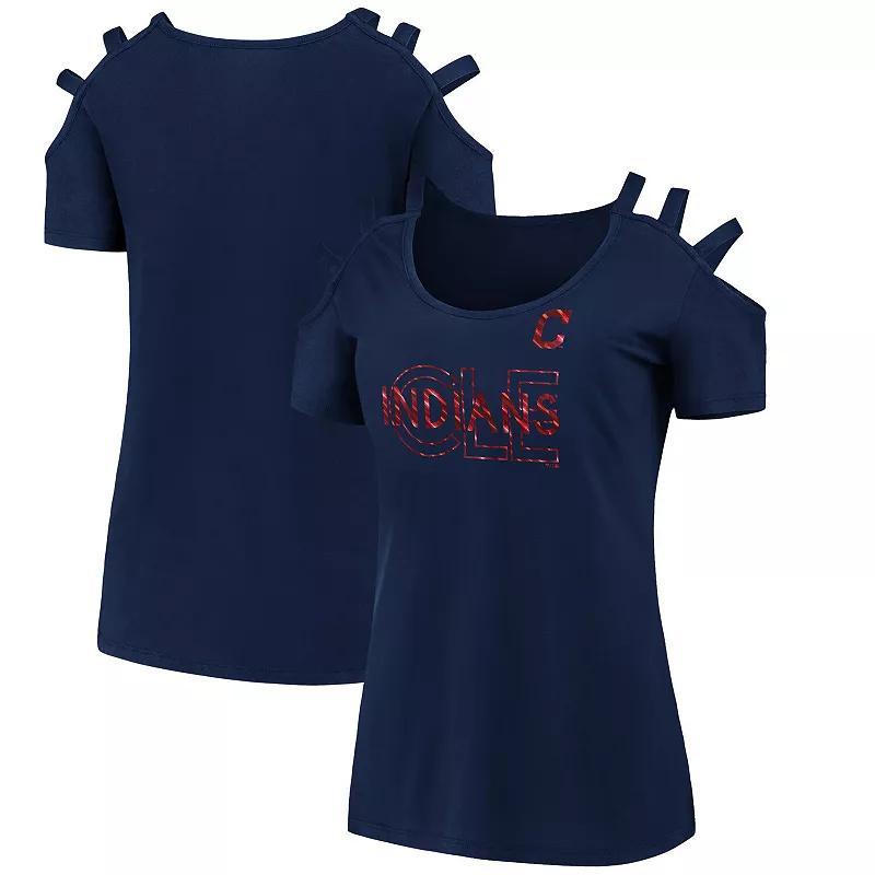 Womens Fanatics Branded Cleveland Indians Three Strap Open Shoulder T-Shirt Blue Product Image