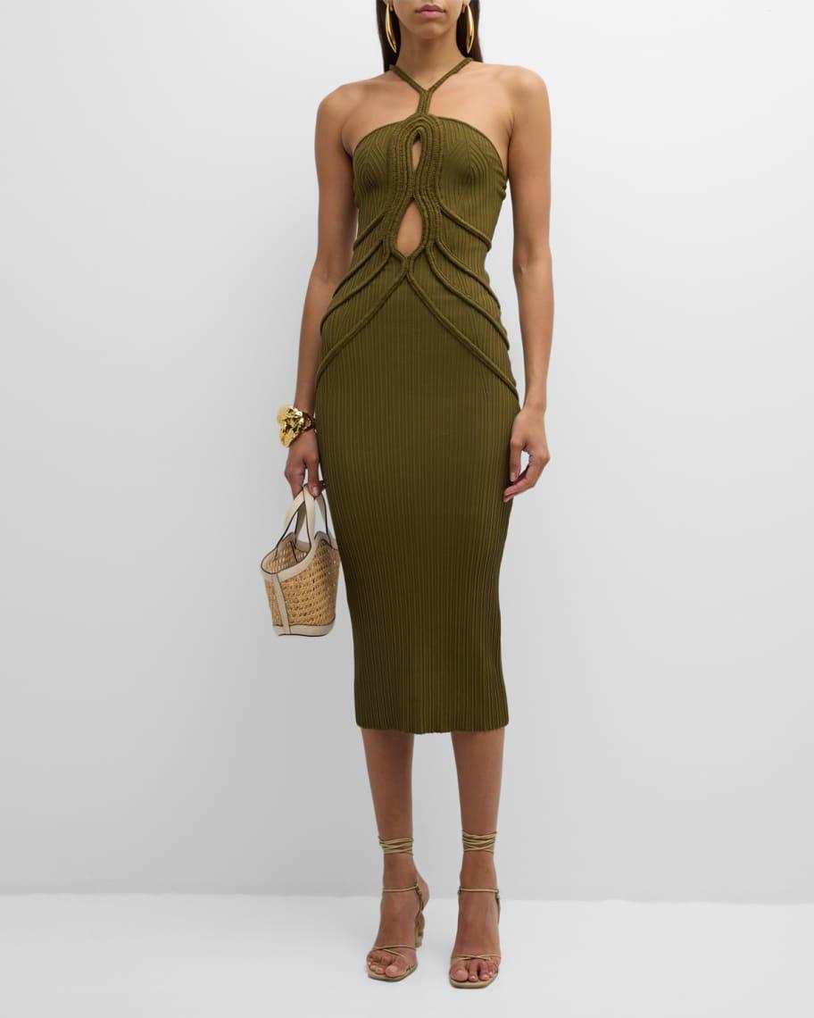 Avery Corded Cutout Crochet Knit Midi Dress Product Image