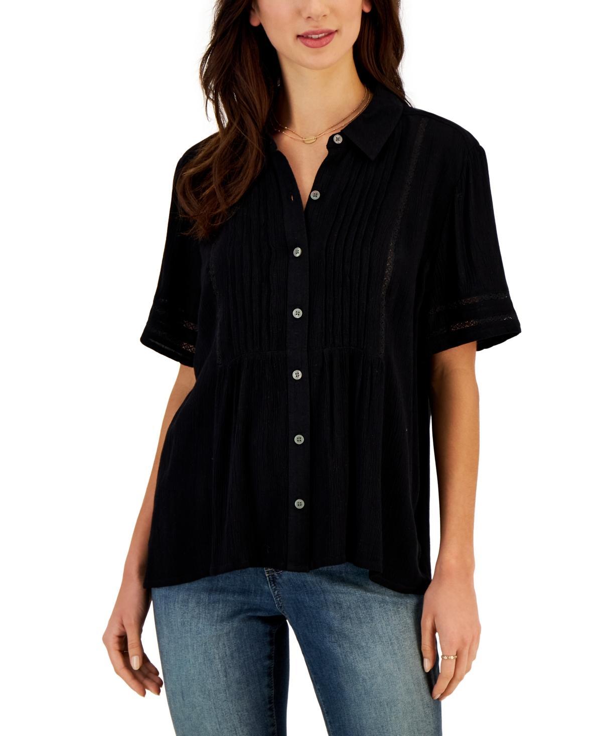 Style & Co Womens Pintuck Short-Sleeve Button-Front Shirt, Created for Macys Product Image