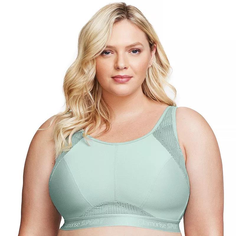 Plus Size Glamorise Full-Figure Wireless No-Sweat Mesh Sports Bra 1068, Womens Green Product Image