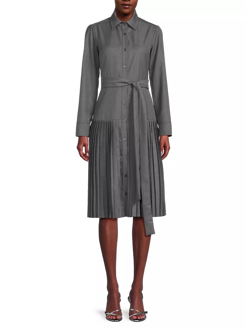 Pleated Wool Long-Sleeve Shirtdress Product Image