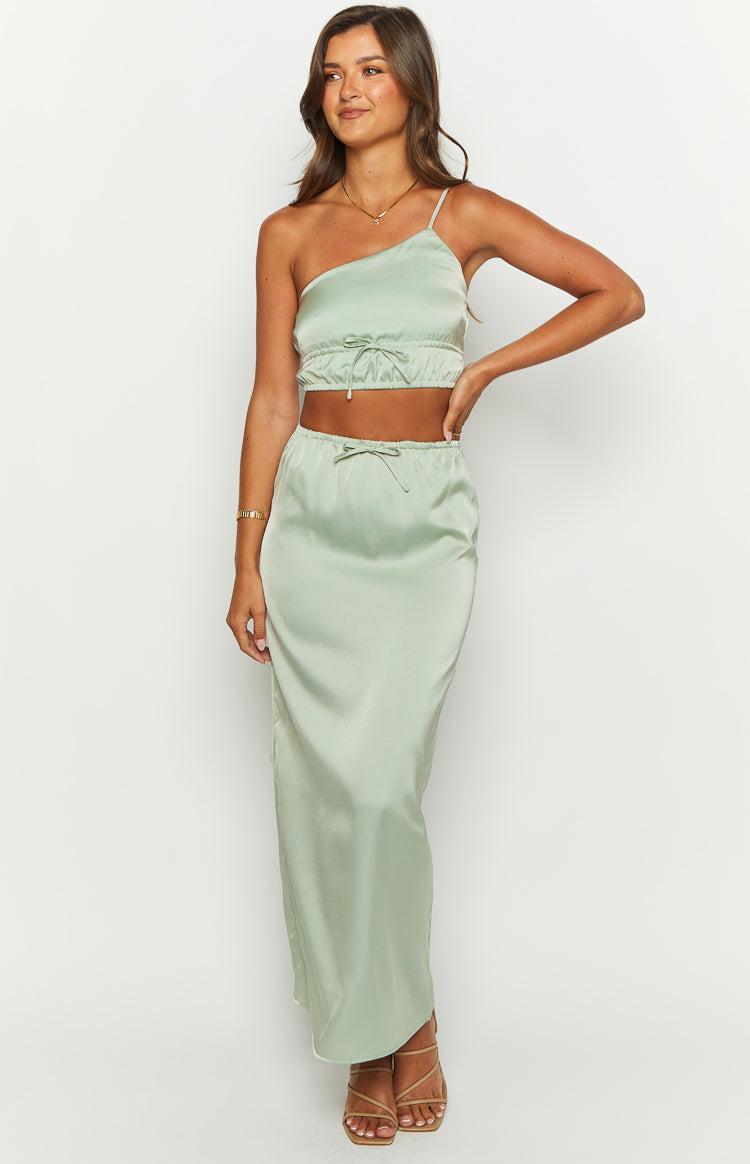 Lala Sage Satin Maxi Skirt Product Image