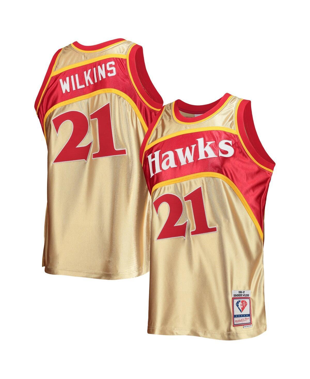 Mens Mitchell & Ness Dominique Wilkins Gold Atlanta Hawks 75th Anniversary 1986-87 Hardwood Classics Swingman Jersey - Gold Product Image