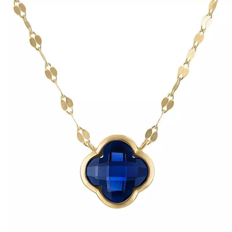 Tiara 10k Gold Gemstone Clover Pendant Necklace, Womens Created Blue Product Image