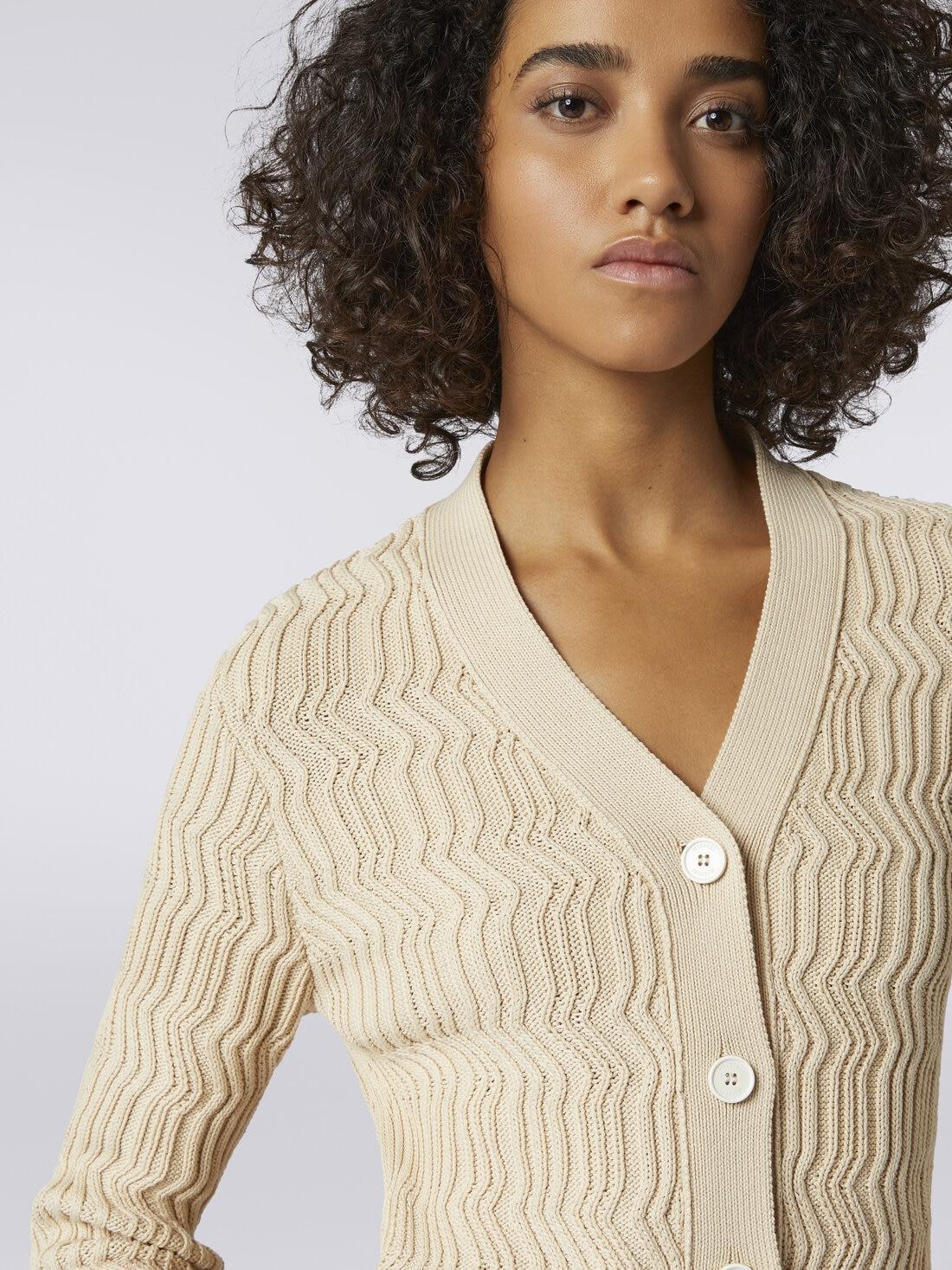 Cotton cardigan with vertical relief ribbing Green | Missoni Product Image