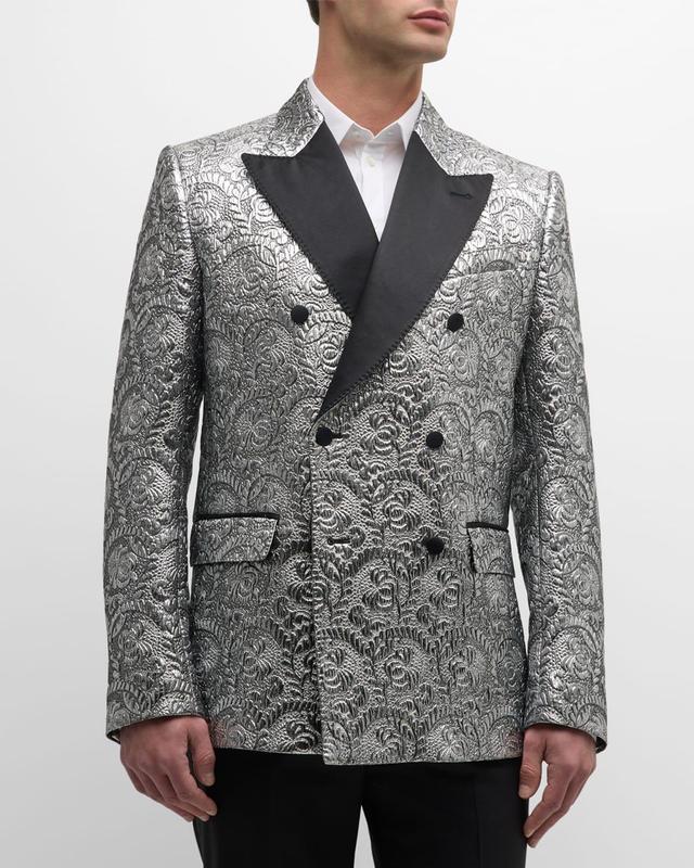 Men's Double-Breasted Brocade Tuxedo Jacket Product Image