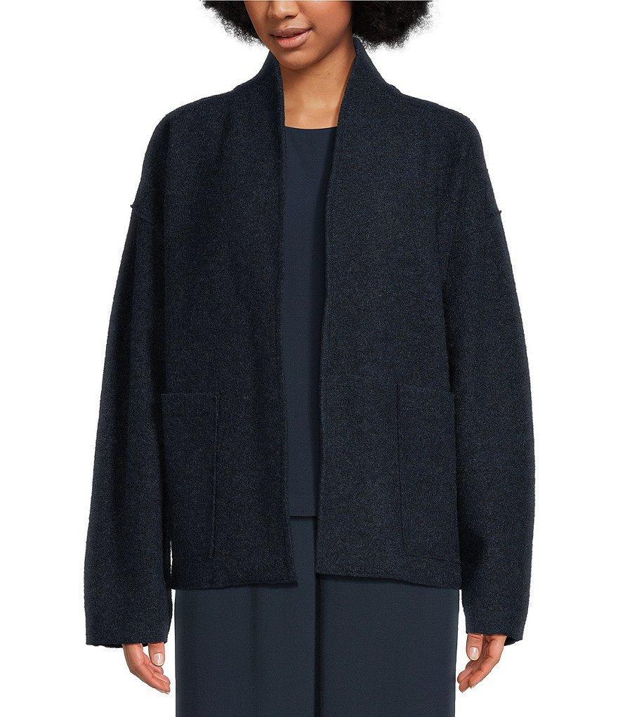 Eileen Fisher Soft Wool Stand Collar Long Sleeve Pocketed Boxy Jacket Product Image