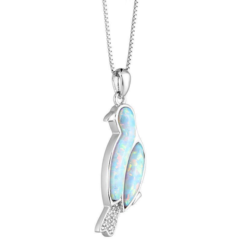 Gemminded Sterling Silver Lab-Created Opal Diamond Accent Bird Pendant Necklace, Womens White Product Image