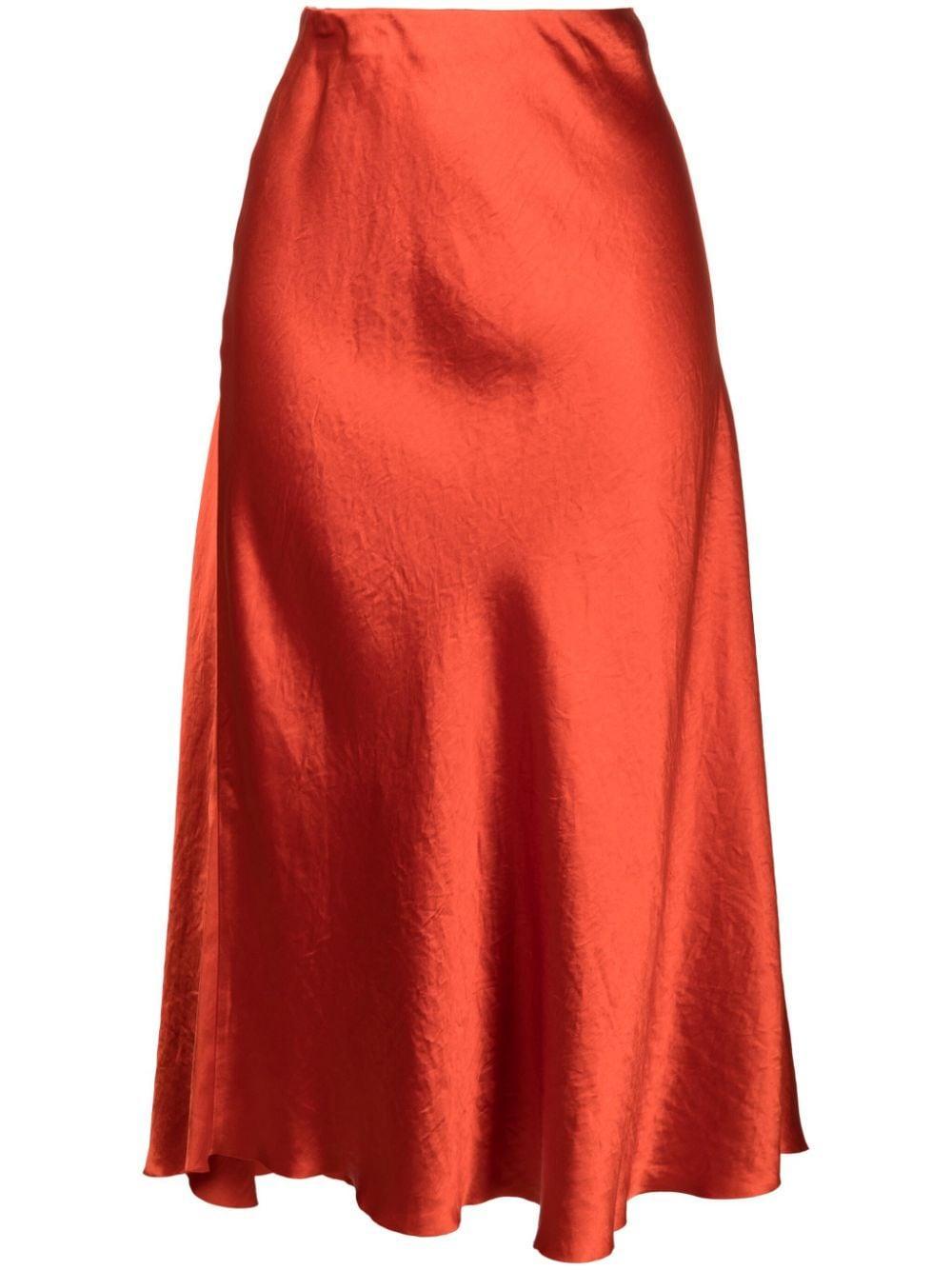 VINCE Bias Satin Midi Skirt In Orange Product Image