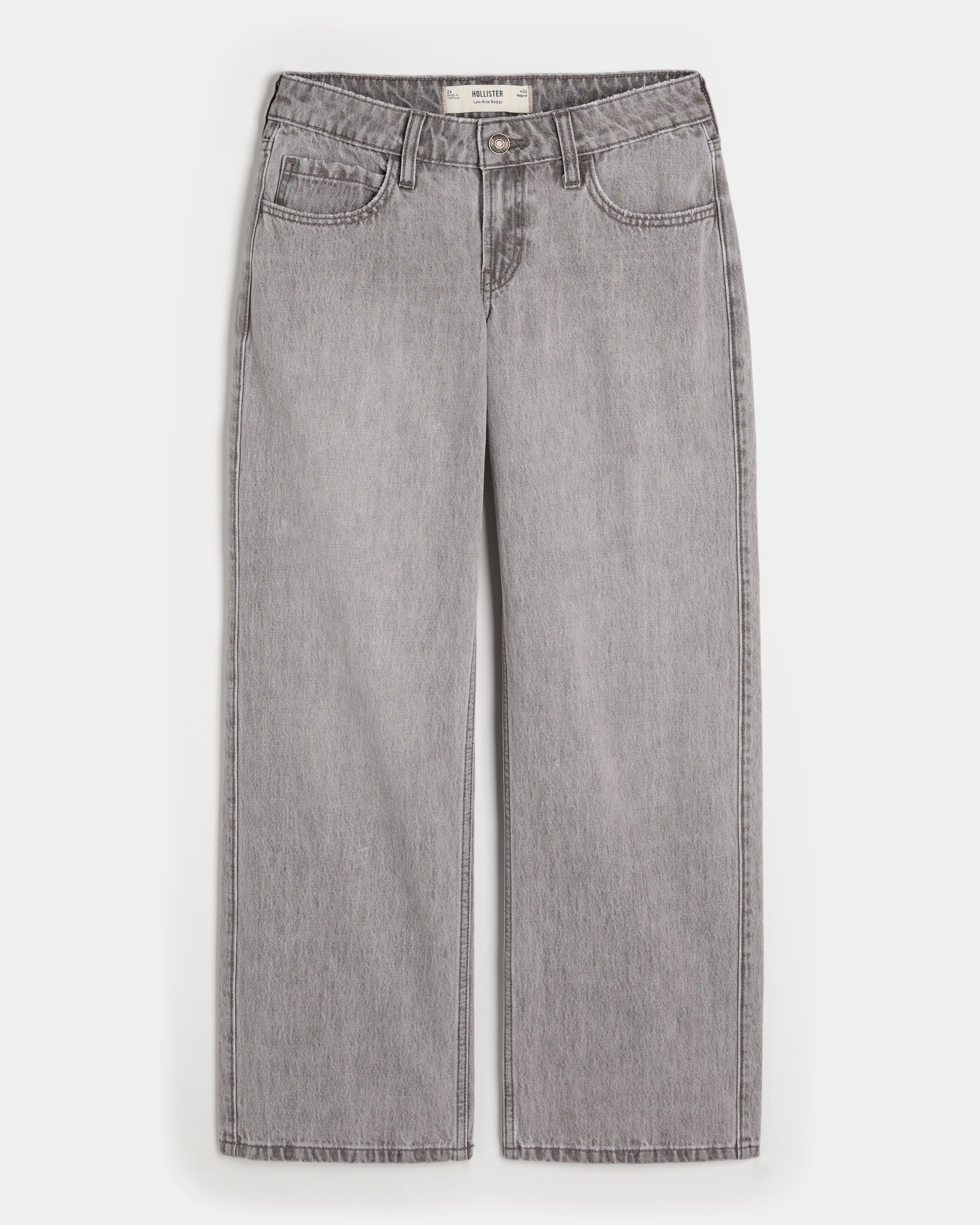 Low-Rise Grey Baggy Jeans Product Image