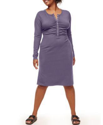 Plus Size Pearl Long-sleeve Henley Dress Product Image