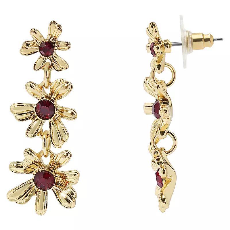 LC Lauren Conrad Gold Tone Red Crystal Flowers Linear Earrings, Womens Product Image