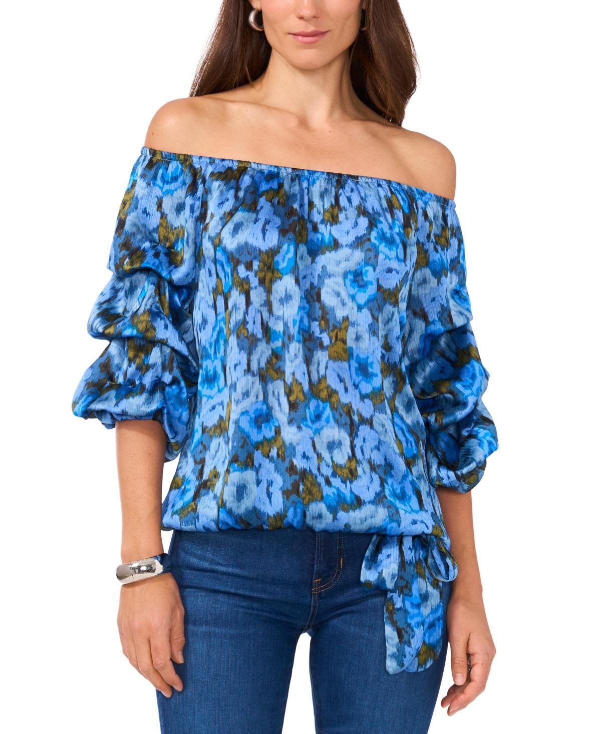 Vince Camuto Womens Floral Off The Shoulder Bubble Sleeve Tie Front Blouse Product Image