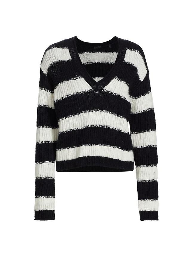 Womens Wool Blend Stripe V-Neck Sweater Product Image