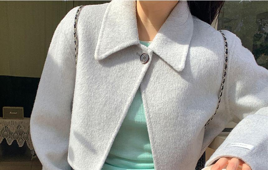 Lapel Collar Plain Single Breasted Cropped Coat Product Image