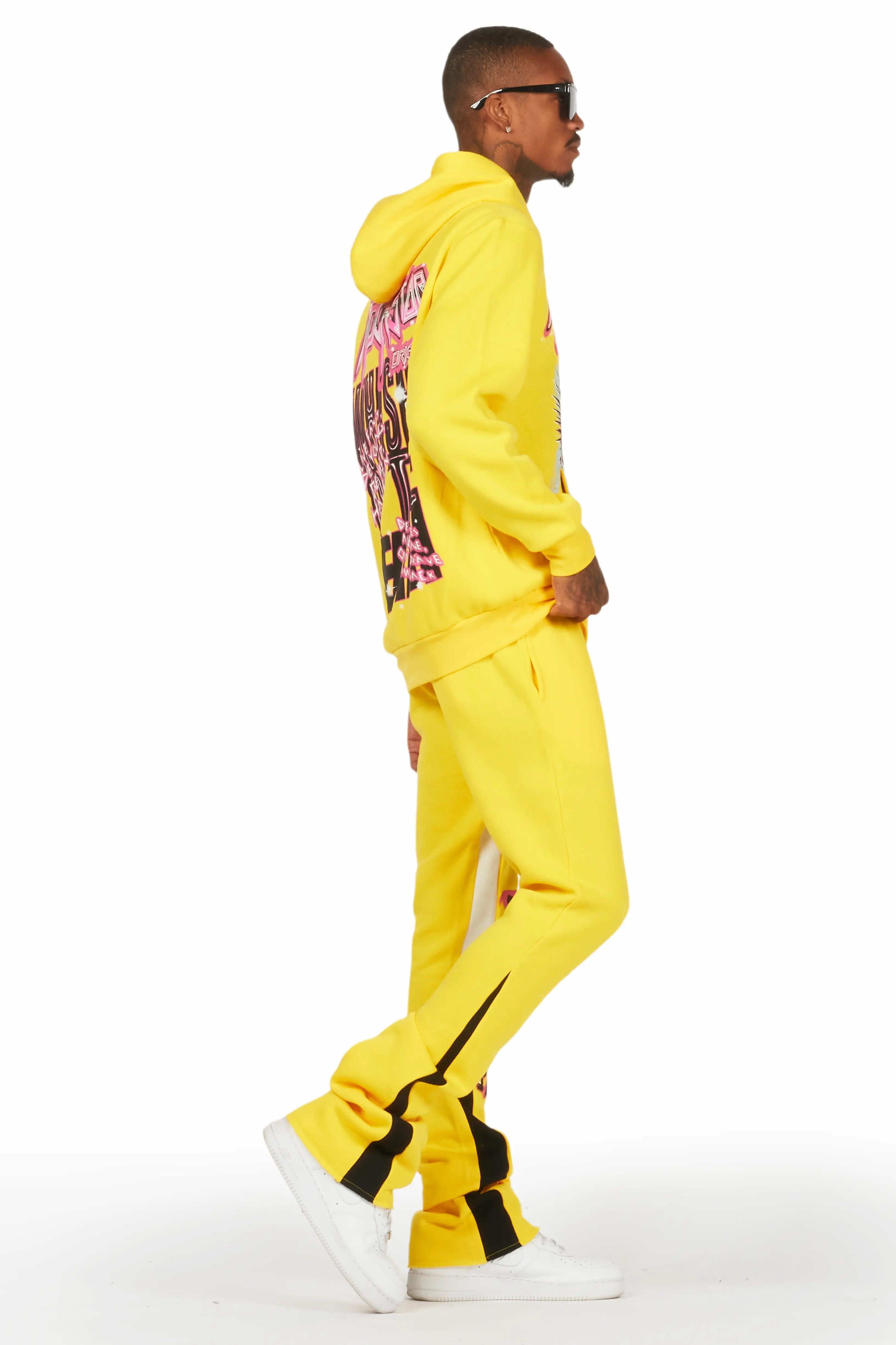 Obern Yellow Graphic Hoodie/Stacked Flare Pant Track Set Male Product Image