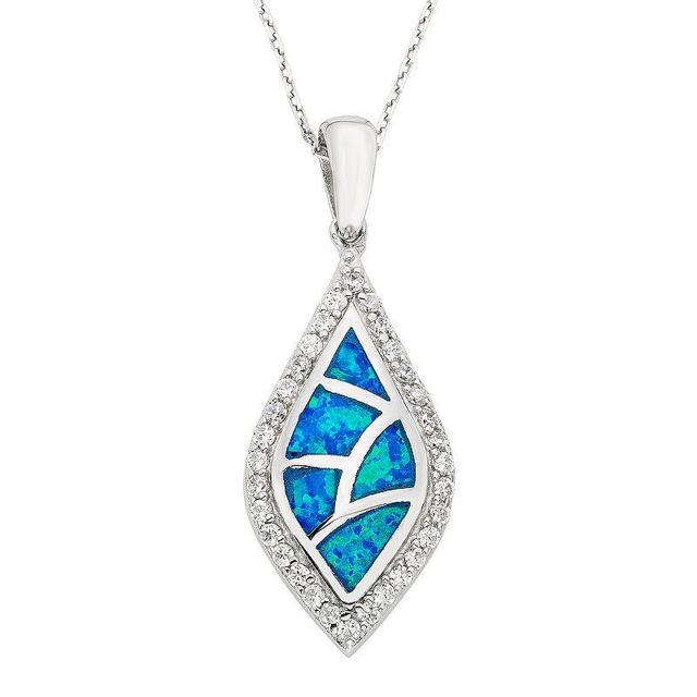 Lab-Created Blue Opal & Cubic Zirconia Sterling Silver Mosaic Marquise Pendant Necklace, Womens Product Image