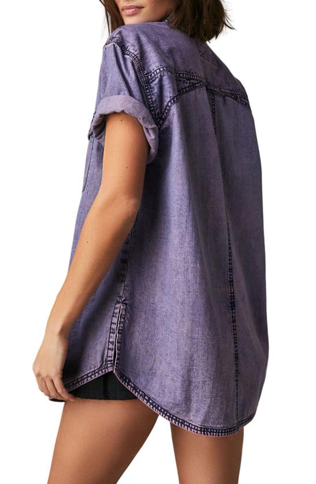 The Short Of It Denim Shirt In Purple Product Image