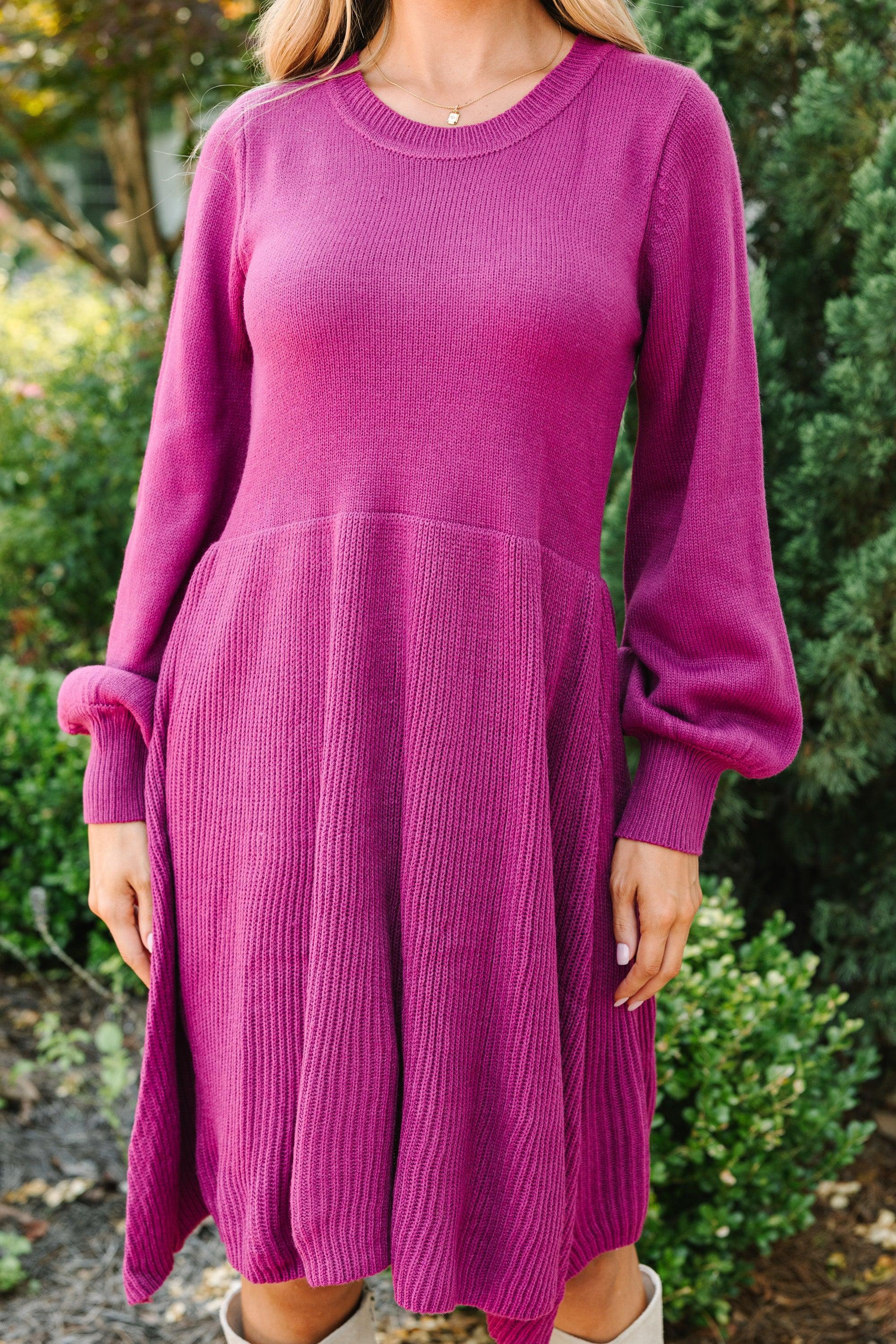 Catch Yourself Plum Purple Bubble Sleeve Sweater Dress Female Product Image