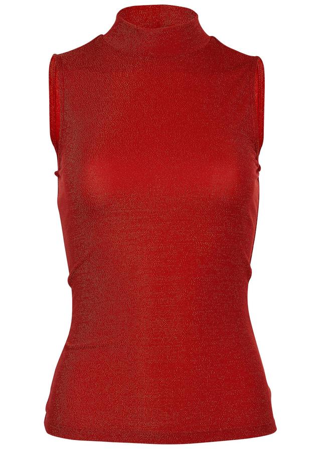 Glitter Knit Mock Neck Tank - Racing Red Glitter Knit Product Image