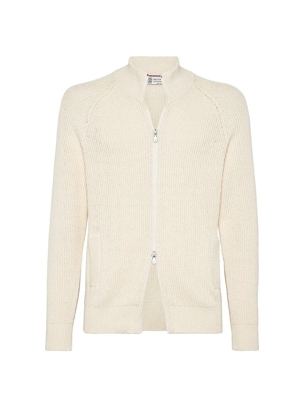 Mens Malfile Cotton English Rib Cardigan with Zipper Product Image