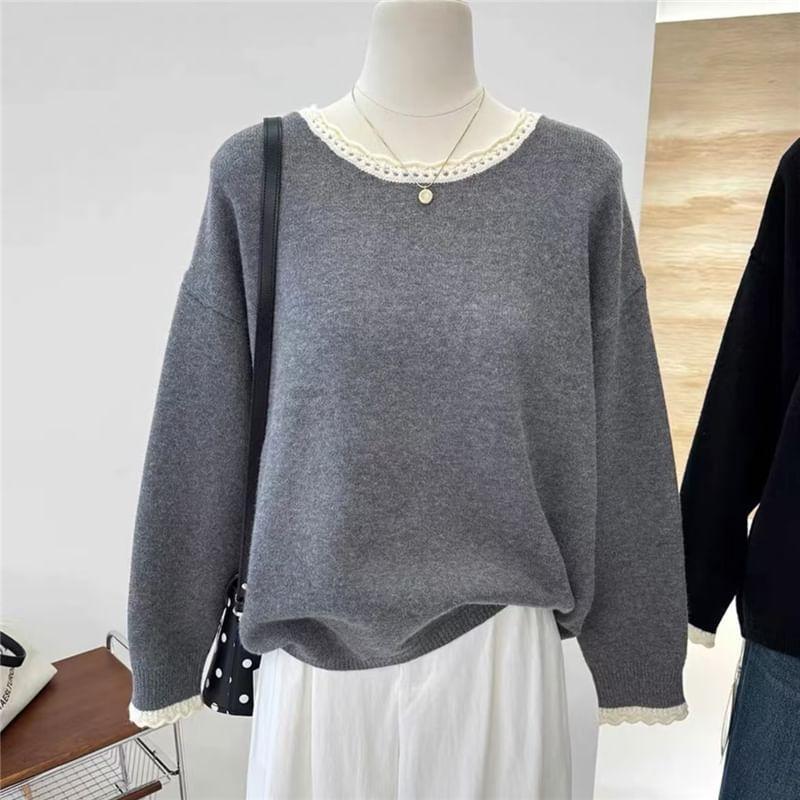 Crew Neck Contrast Trim Sweater Product Image