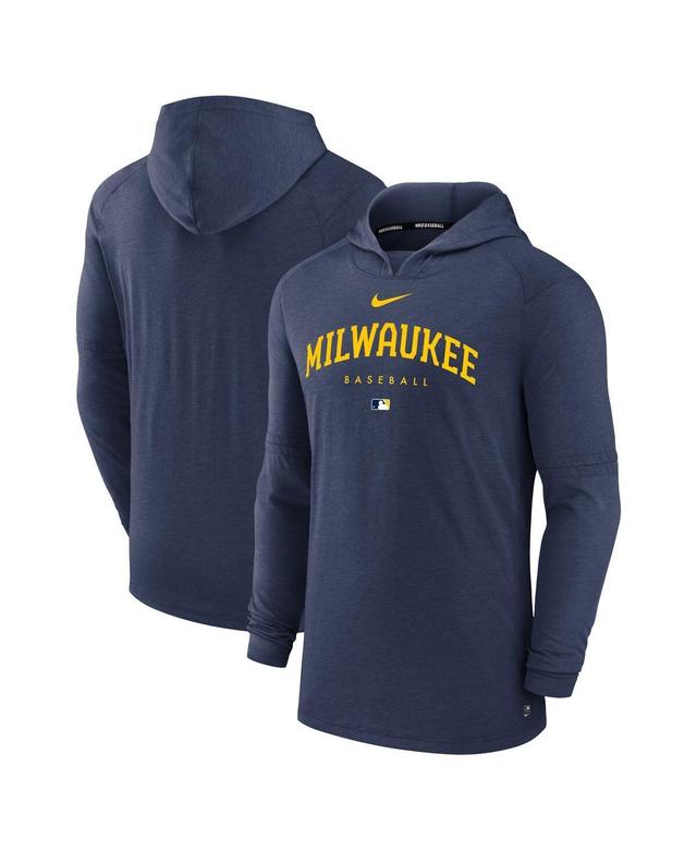 Mens Nike Heather Navy Milwaukee Brewers Authentic Collection Early Work Tri-Blend Performance Pullover Hoodie Product Image