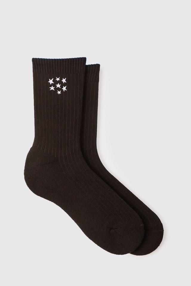 Mens Black Star Print Socks, Black Product Image