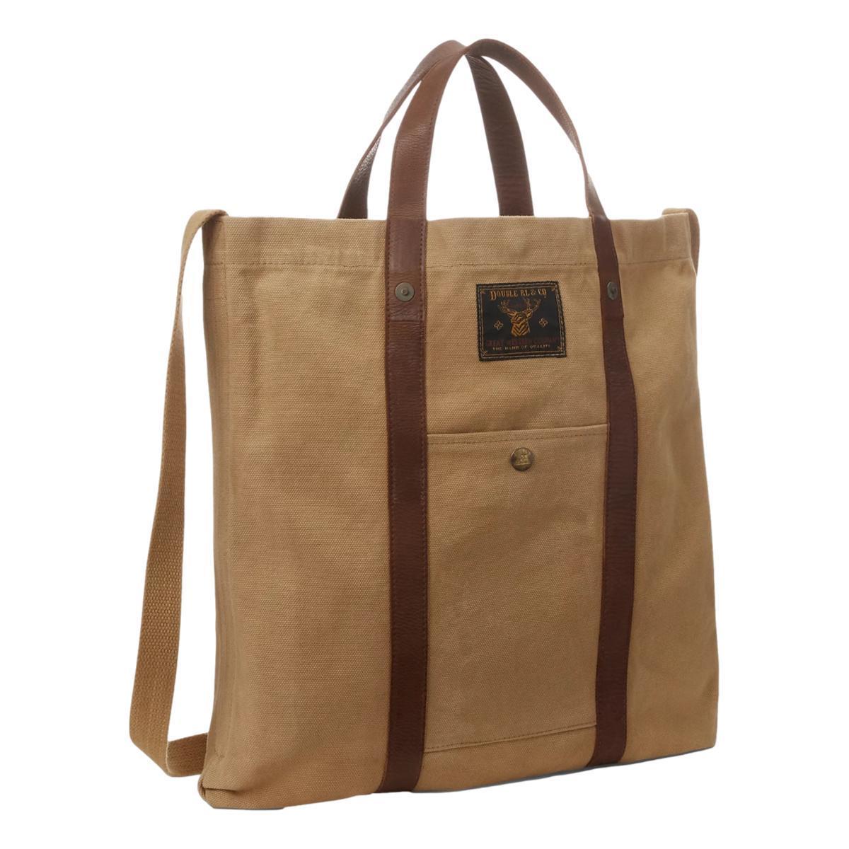 Leather-Trim Canvas Tote Khaki Brown Product Image